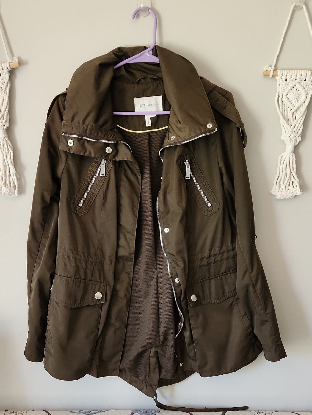 BCBGeneration Olive Utility Jacket with Zip Chest Pockets